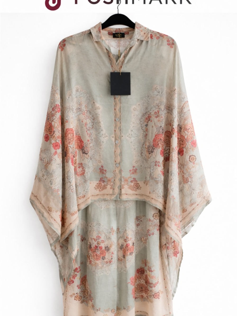 Light Sage Floral Button-Front Kimono Top - Unbranded